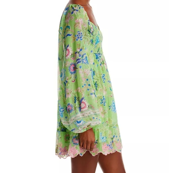 HEMANT AND NANDITA Rhea Long Sleeve Mini Dress Green - Picture 2 of 8